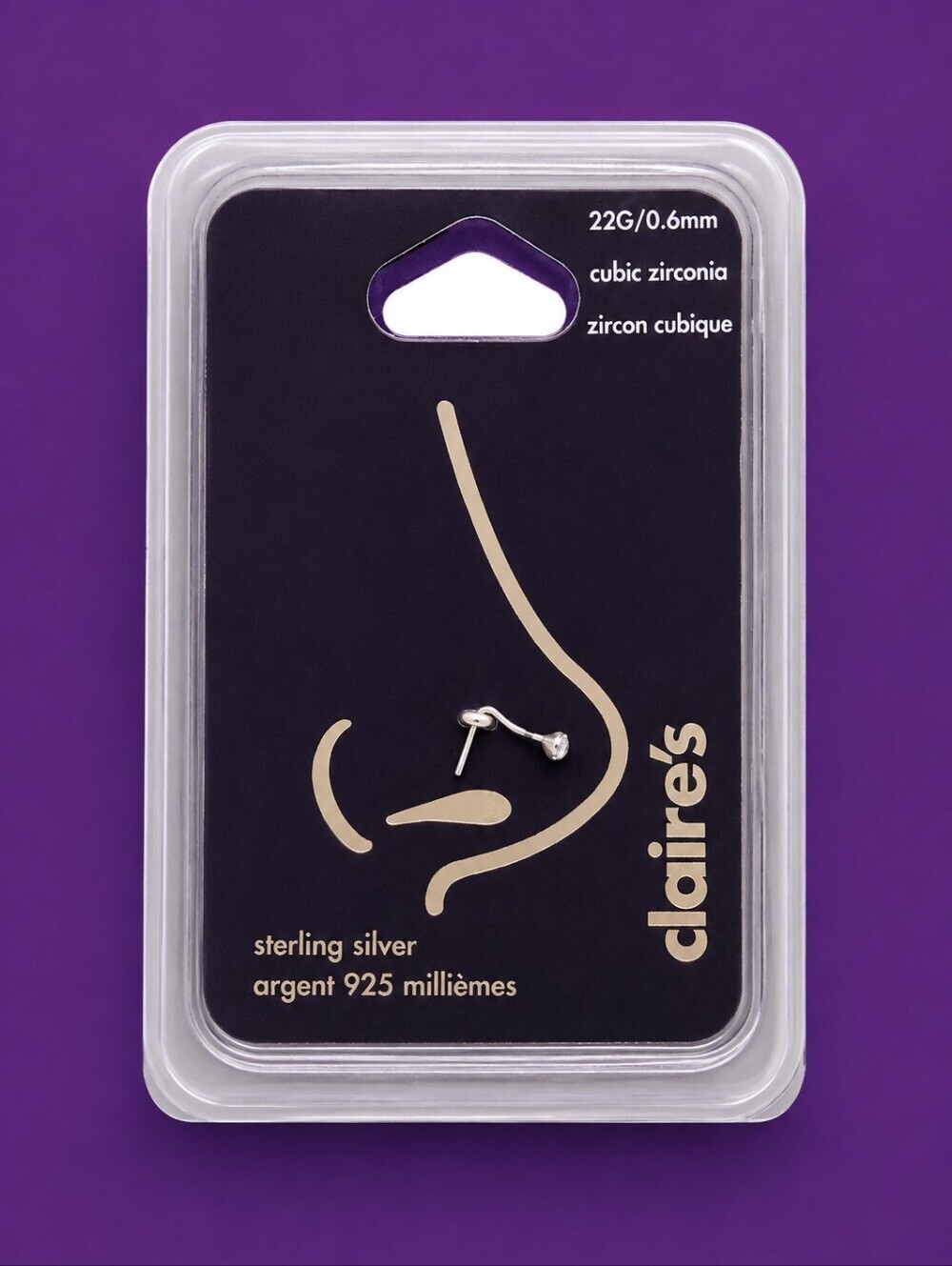 CLAIRE'S Sterling Silver 925 Cubic Zirconia 22G .6mm Nose Ring